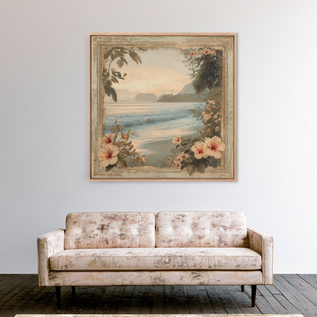Sunset Surf Scene Framed Canvas Print, Tropical Art, Gallery Wall Art, Living Room Decor, Fine Art, Tropic, Textured Painting, TRO-1x1-46