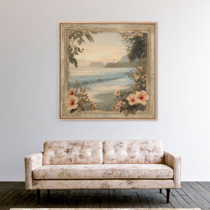 Sunset Surf Scene Framed Canvas Print, Tropical Art, Gallery Wall Art, Living Room Decor, Fine Art, Tropic, Textured Painting, TRO-1x1-46