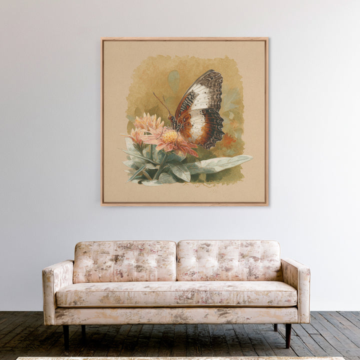 Tropical Butterfly and Flower Study Framed Canvas Print, Tropical Art, Set of 3 Prints, Living Room Decor, Fine Art, Tropic, TRO-1x1-47