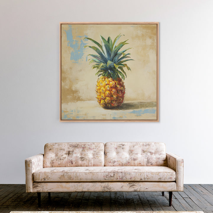 Pineapple and Palm Still Life Framed Canvas Print, Tropical Art, Downloadable Prints, Living Room Decor, Watercolor Art, Tropic, TRO-1x1-6