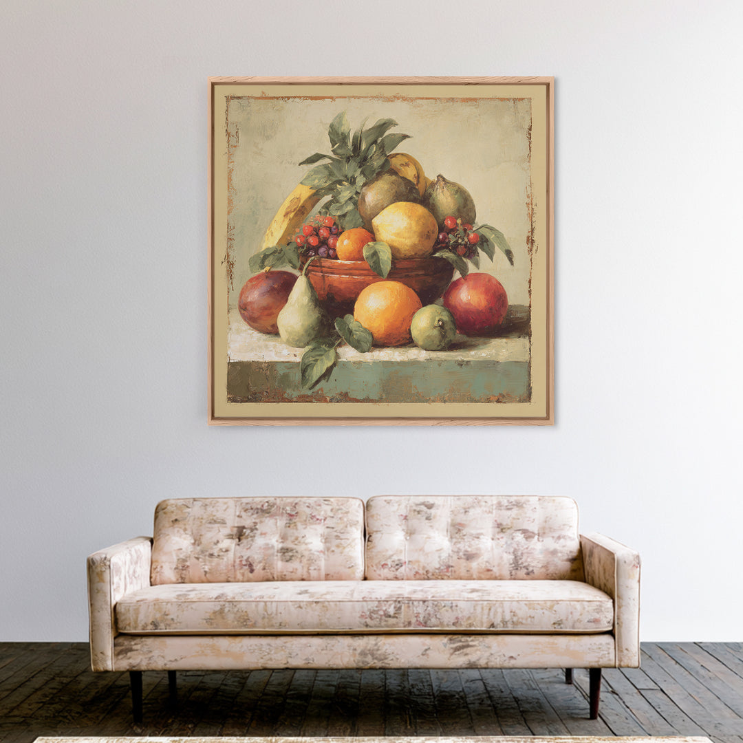 Tropical Fruit Market Arrangement Framed Canvas Print, Tropical Art, Neutral Decor, Living Room Decor, Fine Art, Tropic, TRO-1x1-63