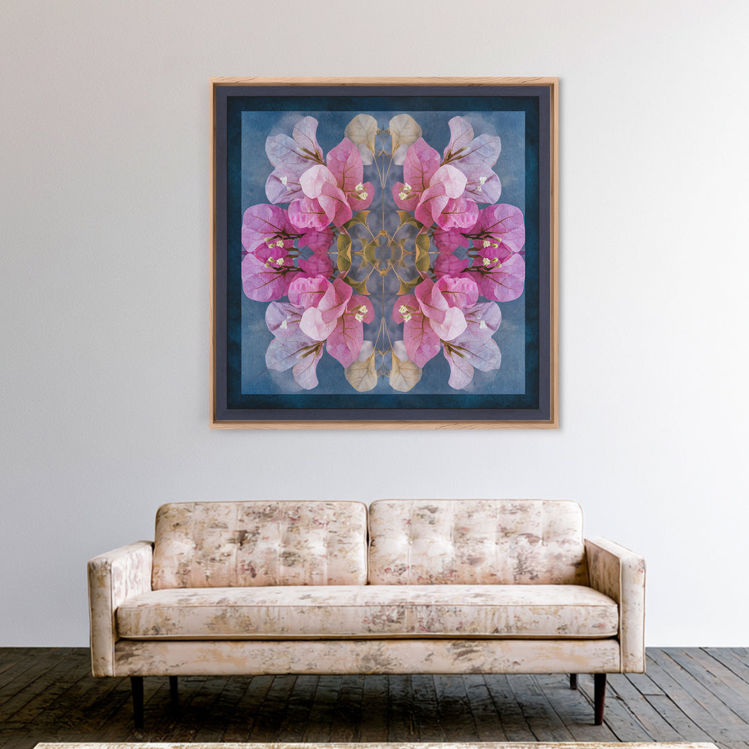 Pink Bougainvillea over White Wall Framed Canvas Print, Tropical Art, Abstract Painting, Living Room Decor, Fine Art, Tropic, TRO-1x1-64