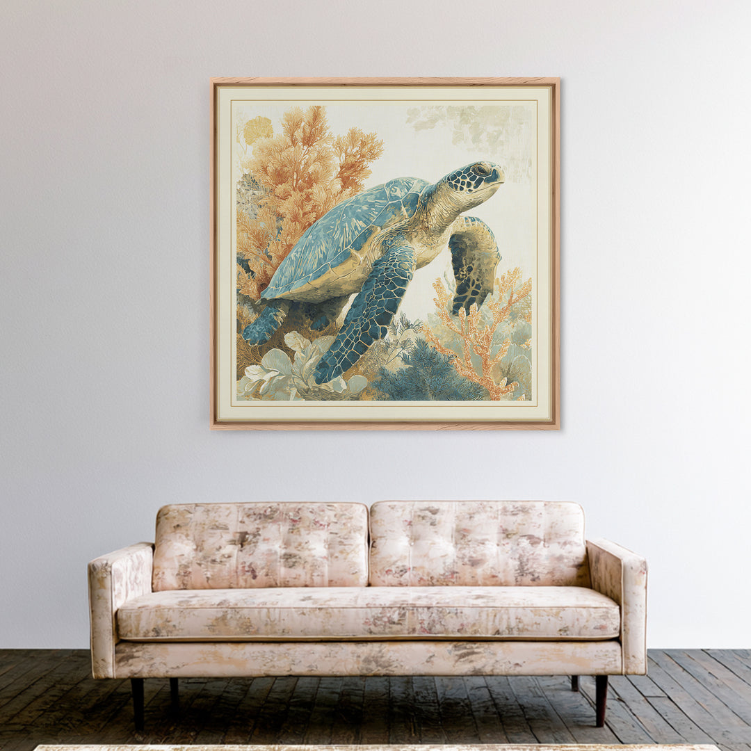 Sea Turtle Near Tropical Reef Framed Canvas Print, Tropical Art, Modern Decor, Living Room Decor, Fine Art, Tropic, Wall Decor, TRO-1x1-67
