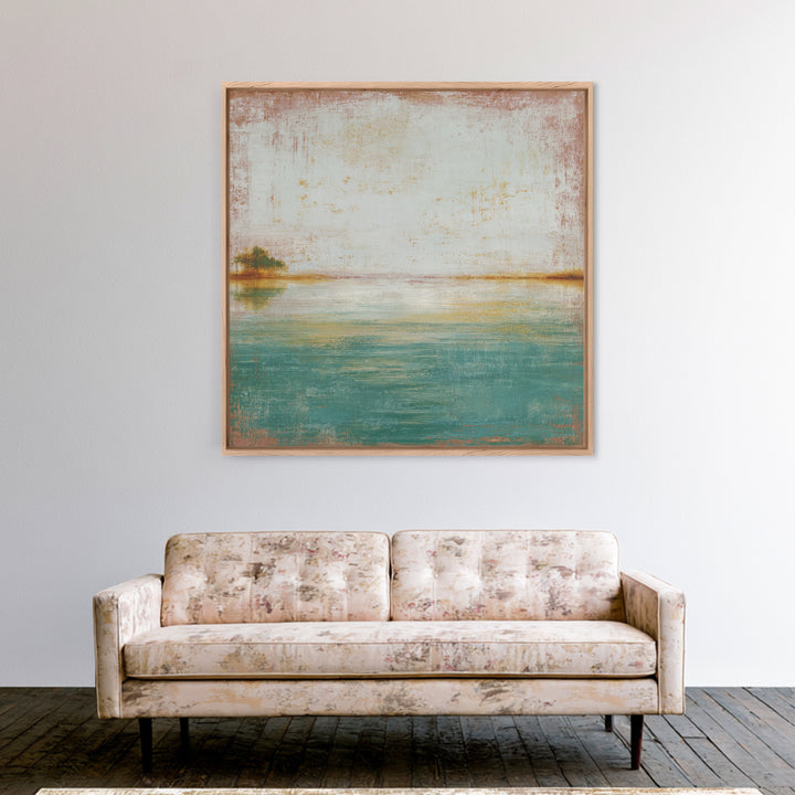 Tropical Lagoon with Turquoise Water Framed Canvas Print, Tropical Art, Pink Wall Art, Living Room Decor, Fine Art, Tropic, TRO-1x1-7