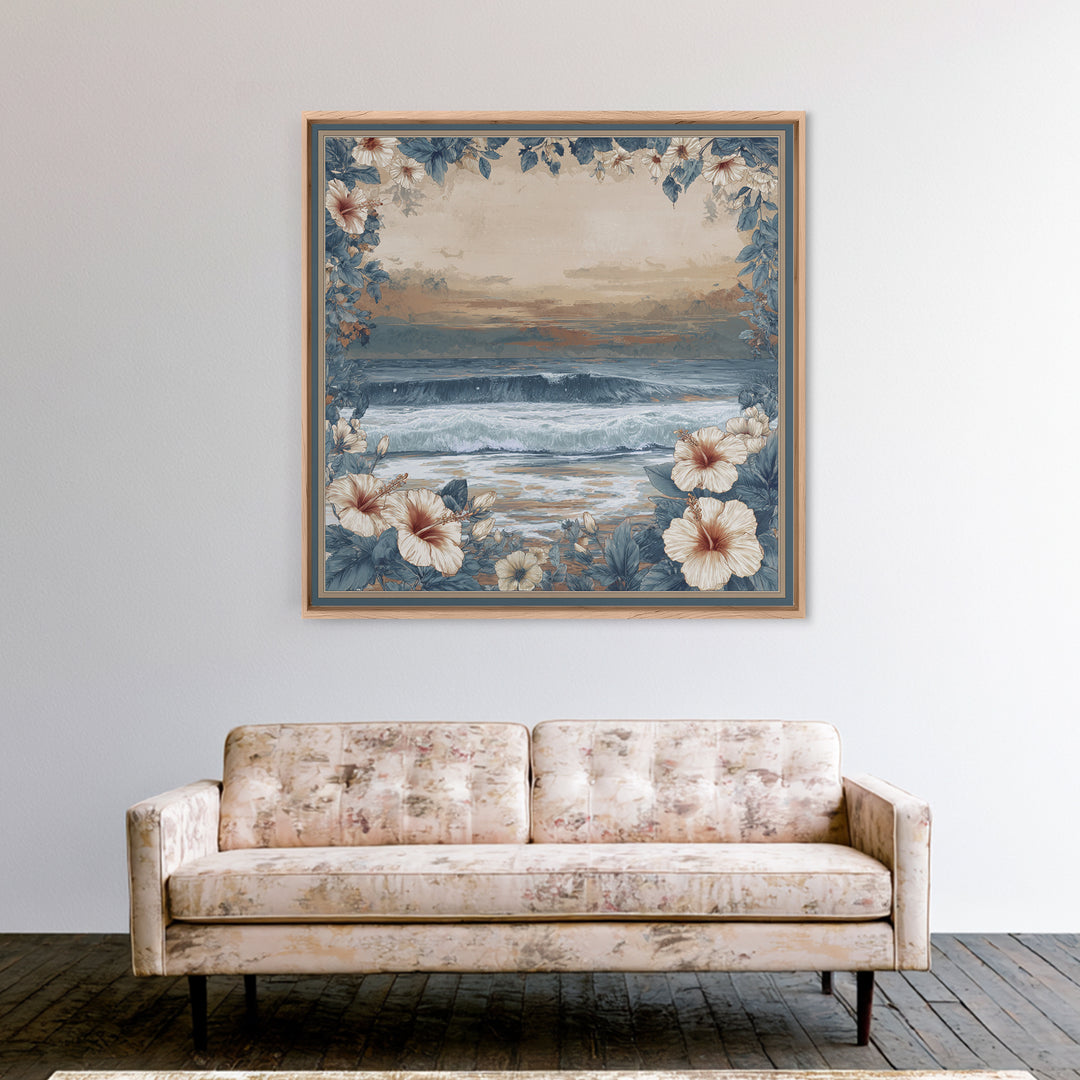 Sunset Surf Scene Framed Canvas Print, Tropical Art, Gallery Wall Art, Living Room Decor, Fine Art, Tropic, Textured Painting, TRO-1x1-70