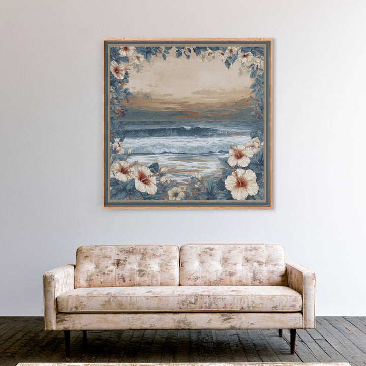Sunset Surf Scene Framed Canvas Print, Tropical Art, Gallery Wall Art, Living Room Decor, Fine Art, Tropic, Textured Painting, TRO-1x1-70