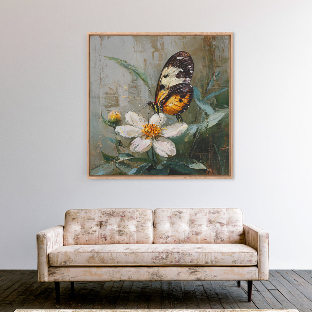 Tropical Butterfly and Flower Study Framed Canvas Print, Tropical Art, Whimsical Art, Living Room Decor, Watercolor Art, Tropic, TRO-1x1-71