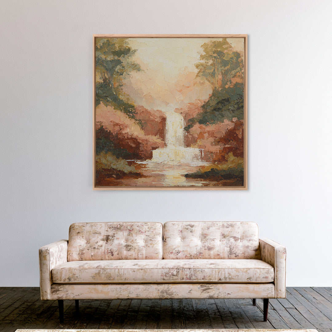 Jungle Waterfall with Misty Light Canvas Print, Tropical Art, Minimalist Decor, Living Room Decor, Fine Art, Tropic, TRO-1x1-85