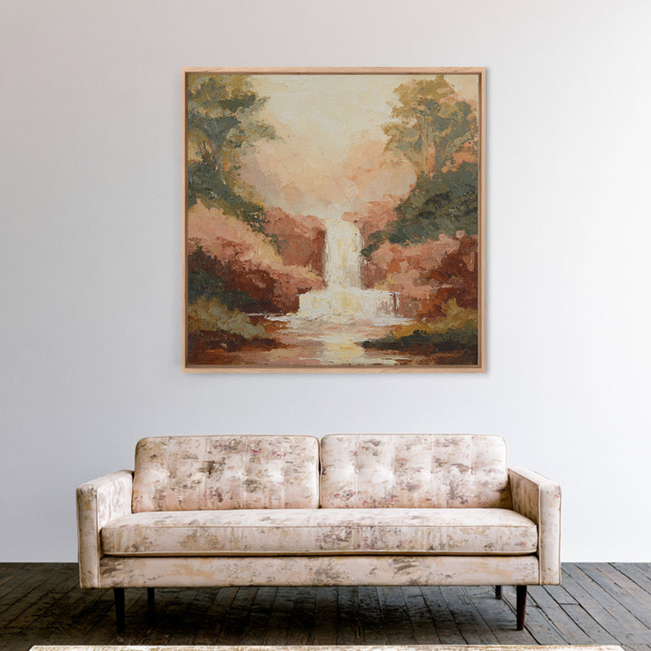 Jungle Waterfall with Misty Light Canvas Print, Tropical Art, Minimalist Decor, Living Room Decor, Fine Art, Tropic, TRO-1x1-85