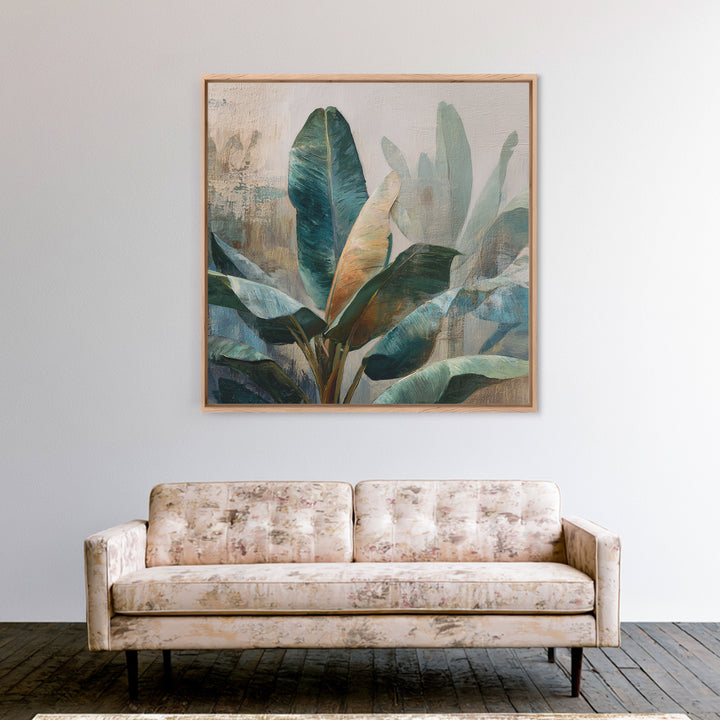 Banana Leaves Layered Canvas Print, Tropical Art, Statement Artwork, Living Room Decor, Fine Art, Tropic, Digital Prints, TRO-1x1-9