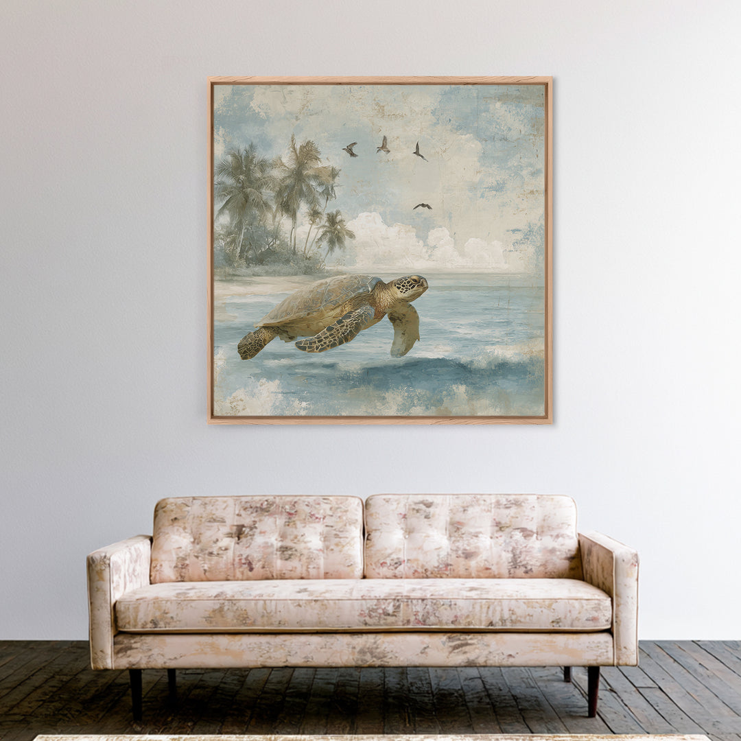 Sea Turtle Near Tropical Reef Canvas Print, Tropical Art, Room Decor, Living Room Decor, Fine Art, Tropic, Printable, TRO-1x1-91