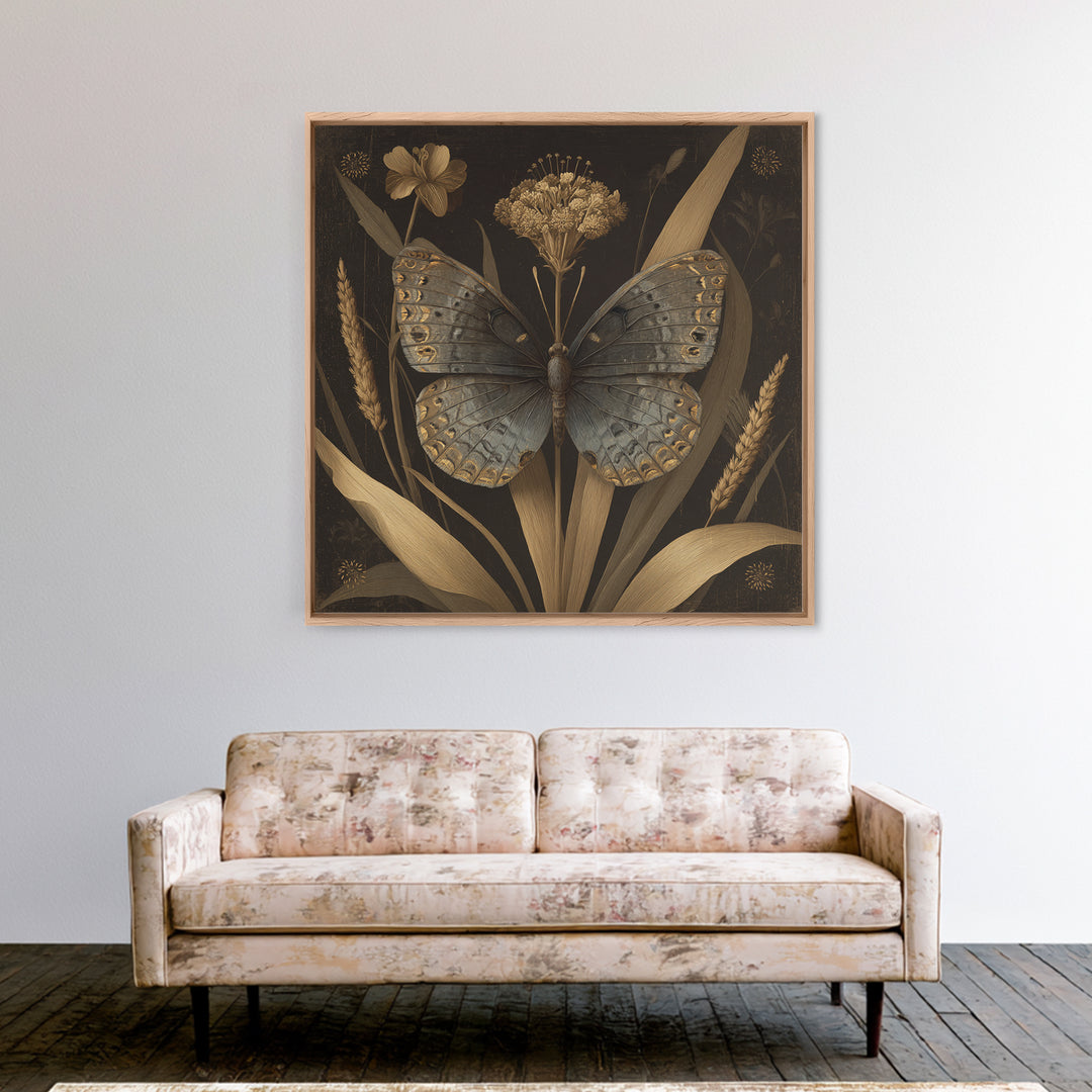Tropical Butterfly and Flower Study Canvas Print, Tropical Art, Fine Art Print, Living Room Decor, Watercolor Art, Tropic, TRO-1x1-95