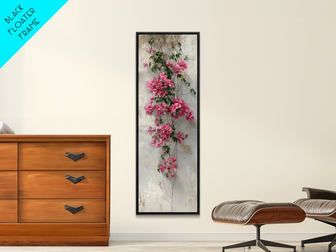 Pink Bougainvillea over White Wall Canvas Print, Tropical Art, Gallery Wall Art, Living Room Decor, Fine Art, Tropic, TRO-1x3-100