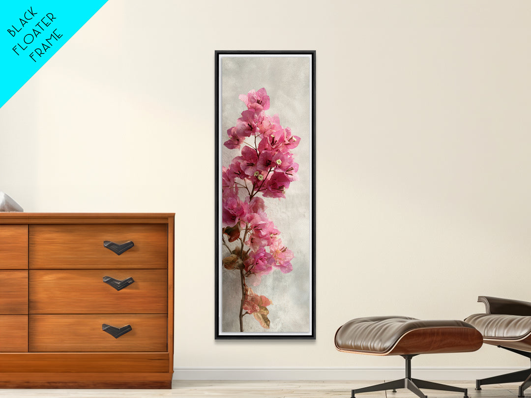 Pink Bougainvillea over White Wall Canvas Print, Tropical Art, Digital Prints, Living Room Decor, Tropic 328, Set of Prints, TRO-1x3-28