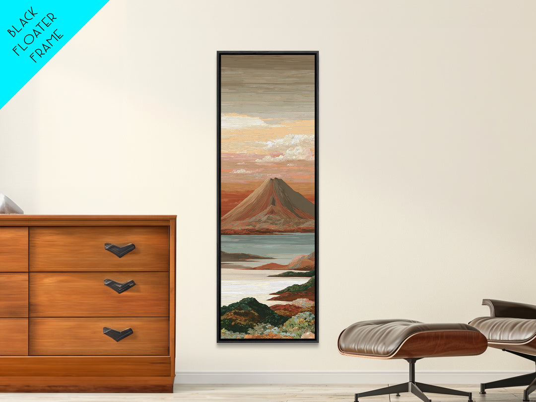 Island Volcano with Lush Foreground Framed Canvas Print, Tropical Art, Textured Painting, Living Room Decor, Fine Art, Tropic, TRO-1x3-29