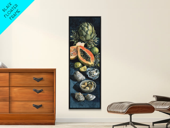 Bright Papaya and Lime Still Life Framed Canvas Print, Tropical Art, Art Print, Living Room Decor, Tropic, Abstract Painting, TRO-1x3-36