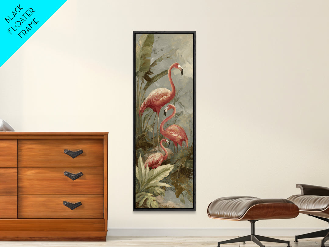 Pink Flamingos Among Tropical Water Plants Canvas Print, Tropical Art, Gallery Decor, Living Room Decor, Fine Art, Tropic, TRO-1x3-38