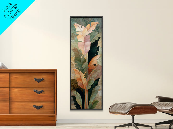 Banana Leaves Layered Framed Canvas Print, Tropical Art, Wall Art, Living Room Decor, Oil Painting, Tropic, Pink Wall Art, TRO-1x3-45