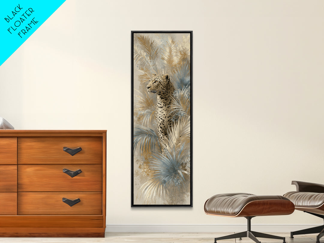 Leopard Hidden Among Palm Leaves Framed Canvas Print, Tropical Art, Fine Art Print, Living Room Decor, Fine Art, Tropic, TRO-1x3-50