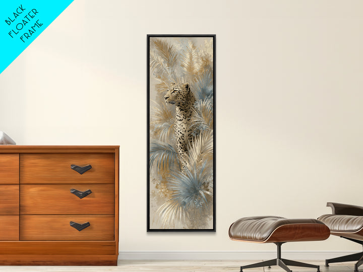 Leopard Hidden Among Palm Leaves Framed Canvas Print, Tropical Art, Fine Art Print, Living Room Decor, Fine Art, Tropic, TRO-1x3-50