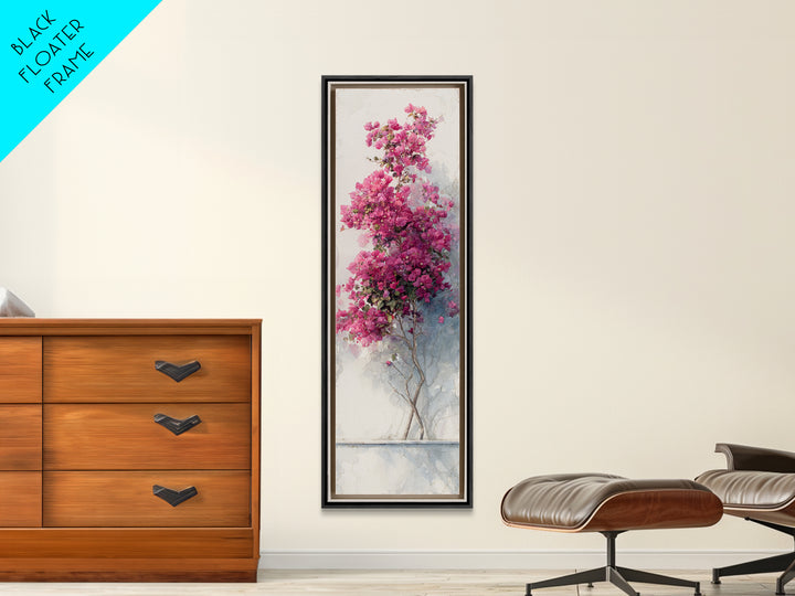 Pink Bougainvillea over White Wall Framed Canvas Print, Tropical Art, Wall Art Prints, Living Room Decor, Fine Art, Tropic, TRO-1x3-52