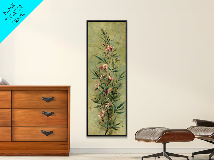 Mango Branch with Leaves and Flowers Framed Canvas Print, Tropical Art, Botanical Art, Living Room Decor, Watercolor Art, TRO-1x3-54