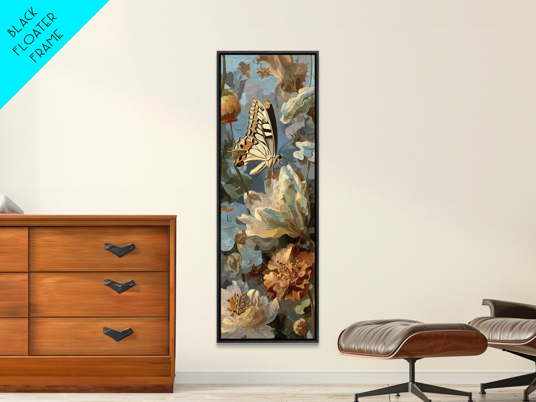 Tropical Butterfly and Flower Study Canvas Print, Tropical Art, Beach Wall Art, Living Room Decor, Oil Painting, Tropic, TRO-1x3-59