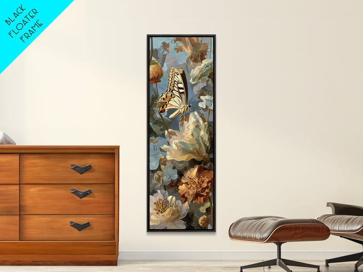 Tropical Butterfly and Flower Study Canvas Print, Tropical Art, Beach Wall Art, Living Room Decor, Oil Painting, Tropic, TRO-1x3-59