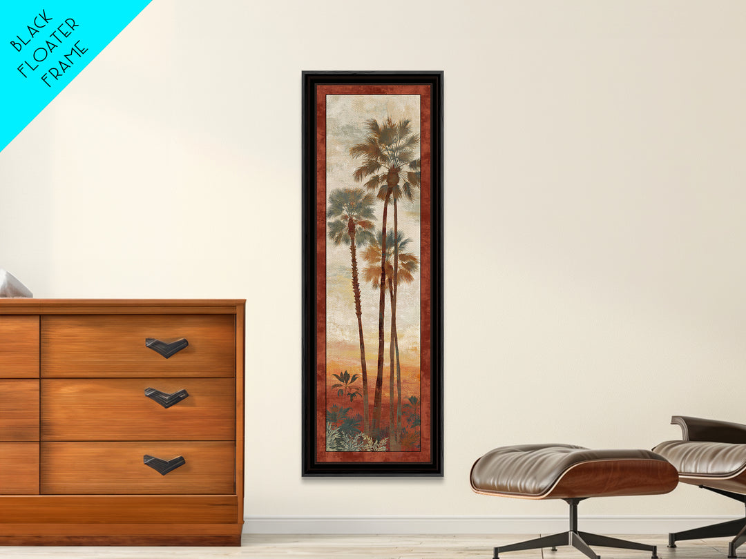 Palm Tree Silhouettes Framed Canvas Print, Tropical Art, Abstract Painting, Living Room Decor, Fine Art, Tropic, Gallery Decor, TRO-1x3-64