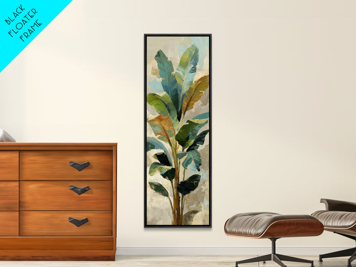 Banana Leaves Layered Framed Canvas Print, Tropical Art, Wall Art, Living Room Decor, Oil Painting, Tropic, Pink Wall Art, TRO-1x3-69