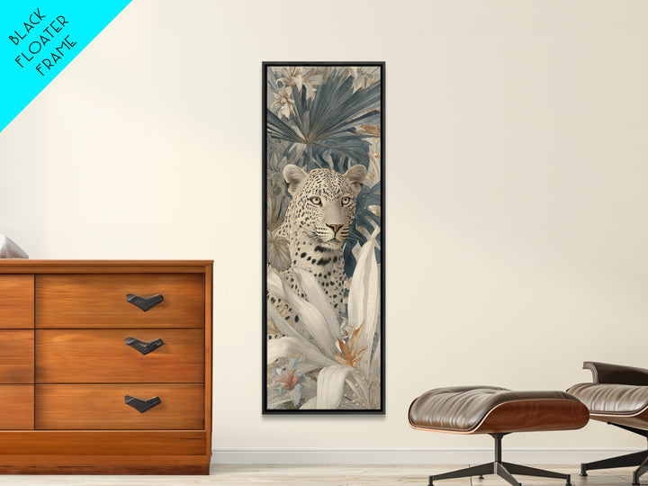 Leopard Hidden Among Palm Leaves Framed Canvas Print, Tropical Art, Fine Art Print, Living Room Decor, Fine Art, Tropic, TRO-1x3-74