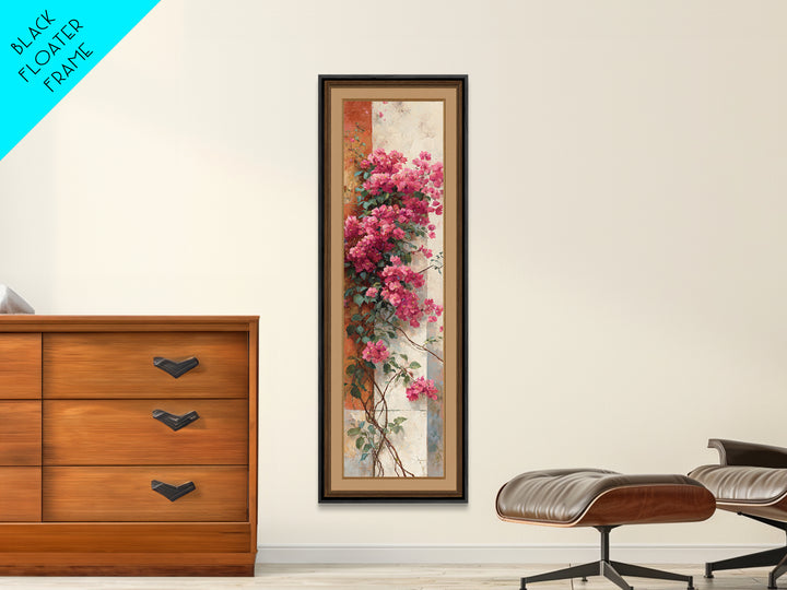 Pink Bougainvillea over White Wall Framed Canvas Print, Tropical Art, Beach Decor, Living Room Decor, Oil Painting, Tropic, TRO-1x3-76