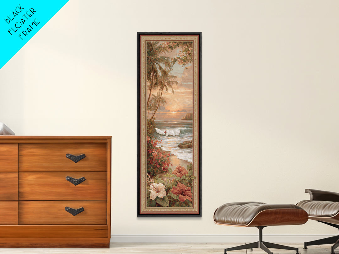 Sunset Surf Scene Canvas Print, Tropical Art, Boho Decor, Living Room Decor, Oil Painting, Tropic, Art Print, Digital Art, TRO-1x3-82
