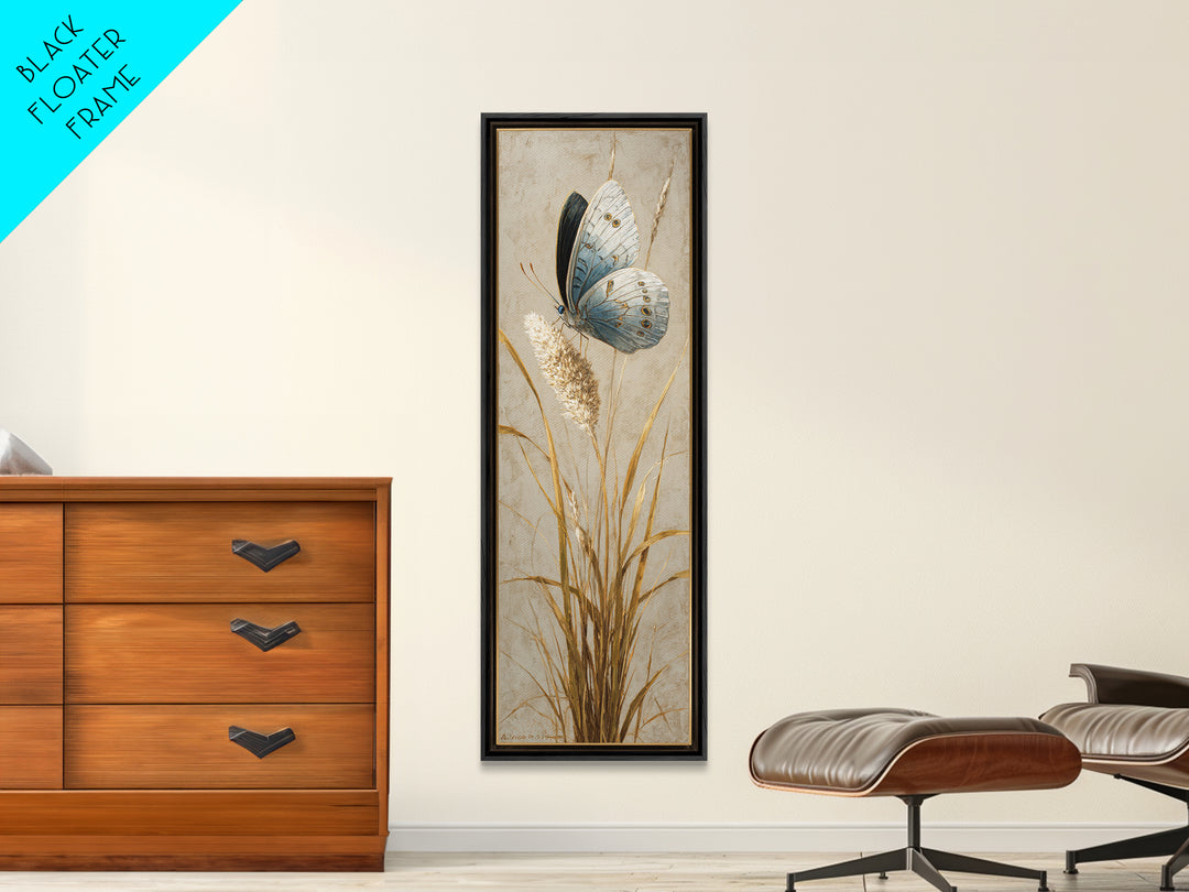 Tropical Butterfly and Flower Study Framed Canvas Print, Tropical Art, Whimsical Art, Living Room Decor, Watercolor Art, Tropic, TRO-1x3-83