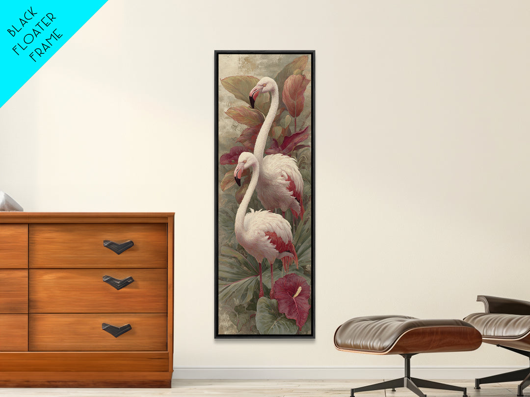 Pink Flamingos Among Tropical Water Plants Canvas Print, Tropical Art, Contemporary Art, Living Room Decor, Fine Art, Tropic, TRO-1x3-86