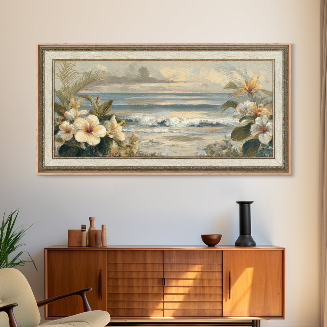 Sunset Surf Scene Framed Canvas Print, Tropical Art, Room Decor, Living Room Decor, Fine Art, Tropic, Printable, TRO-2x1-18