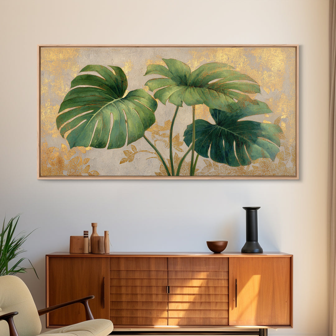 Lush Monstera Leaves Canvas Print, Tropical Art, Digital Art, Living Room Decor, Oil Painting, Tropic, Watercolor Art, TRO-2x1-21