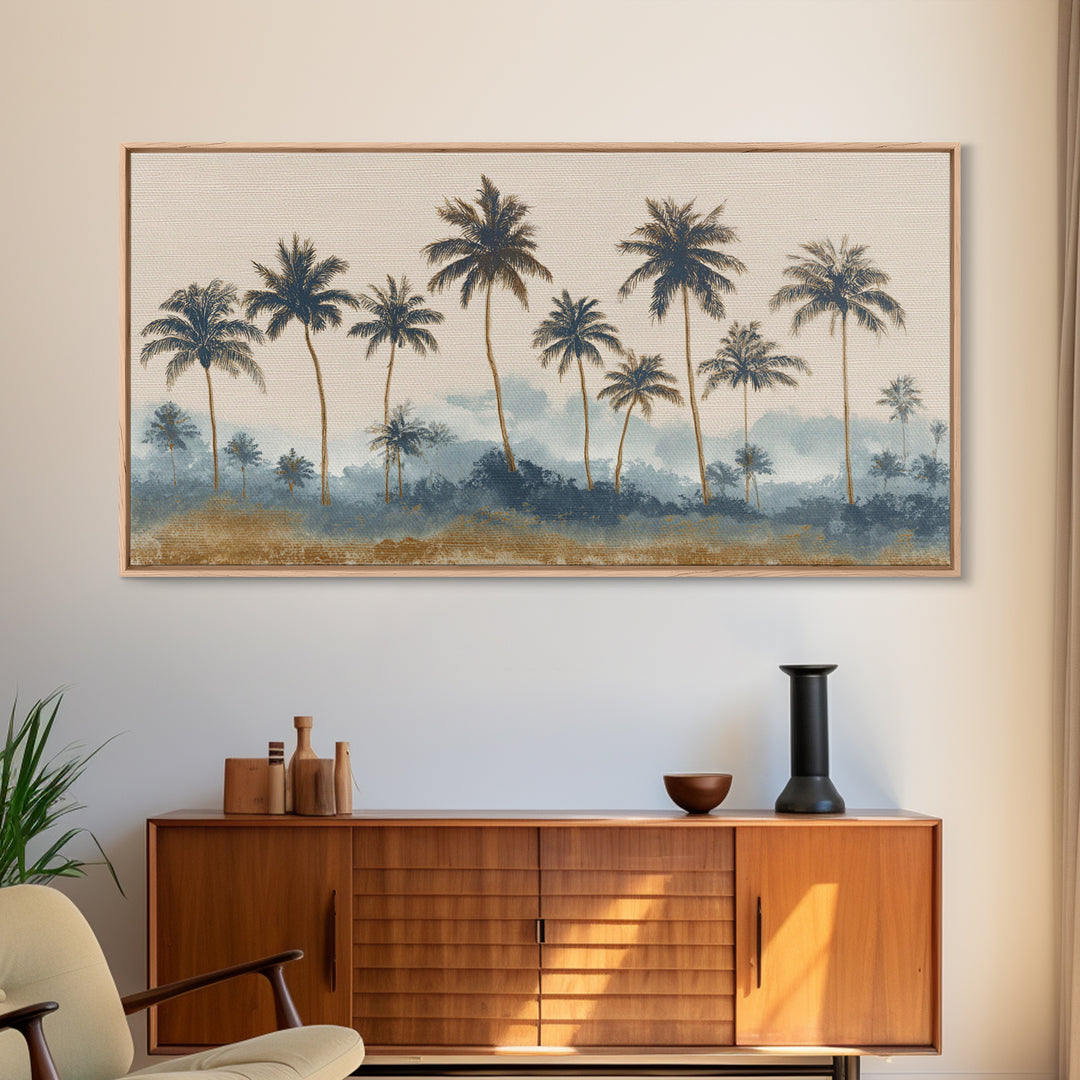 Palm Tree Silhouettes Framed Canvas Print, Tropical Art, Minimalist Decor, Living Room Decor, Fine Art, Tropic, Digital Print, TRO-2x1-24