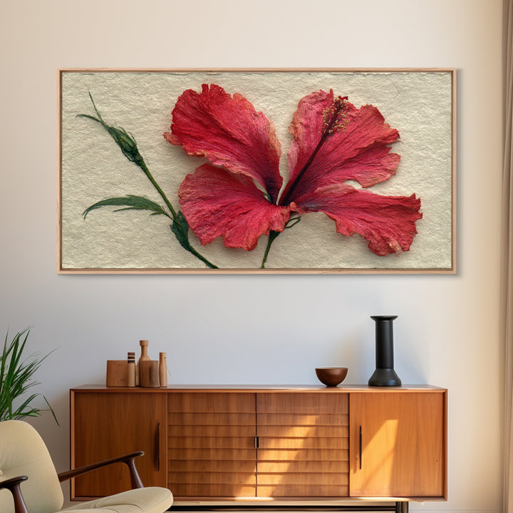 Hibiscus Flower Closeup Framed Canvas Print, Tropical Art, Printable, Living Room Decor, Oil Painting, Tropic, Coastal Decor, TRO-2x1-25