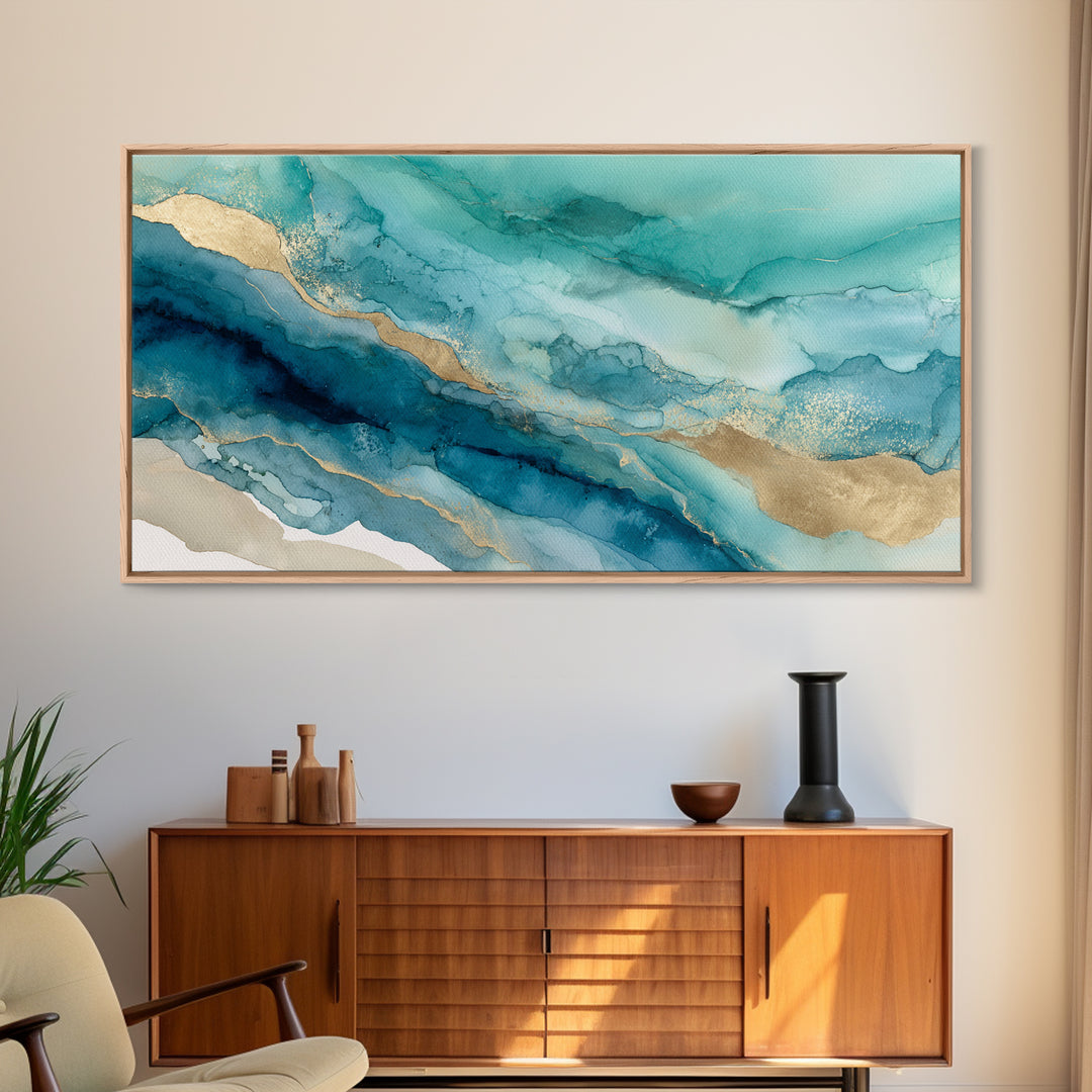 Tropical Lagoon with Turquoise Water Framed Canvas Print, Tropical Art, Boho Decor, Living Room Decor, Oil Painting, Tropic, TRO-2x1-27
