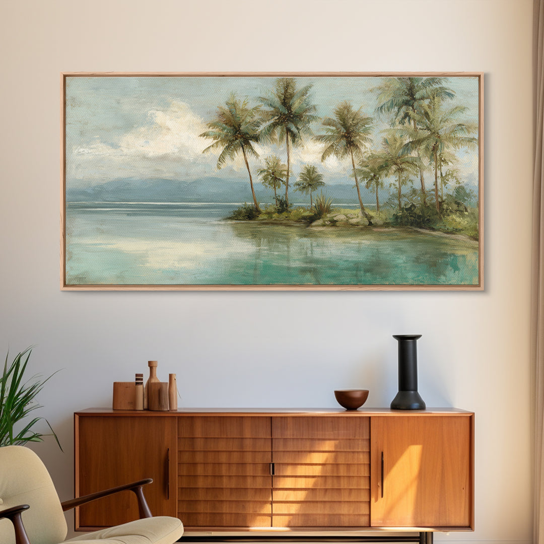Tropical Lagoon with Turquoise Water Framed Canvas Print, Tropical Art, Pink Wall Art, Living Room Decor, Fine Art, Tropic, TRO-2x1-3