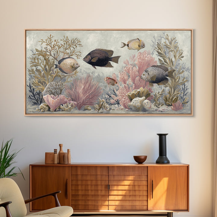 Leopard Hidden Among Palm Leaves Framed Canvas Print, Tropical Art, Contemporary Art, Living Room Decor, Fine Art, Tropic, TRO-2x1-34