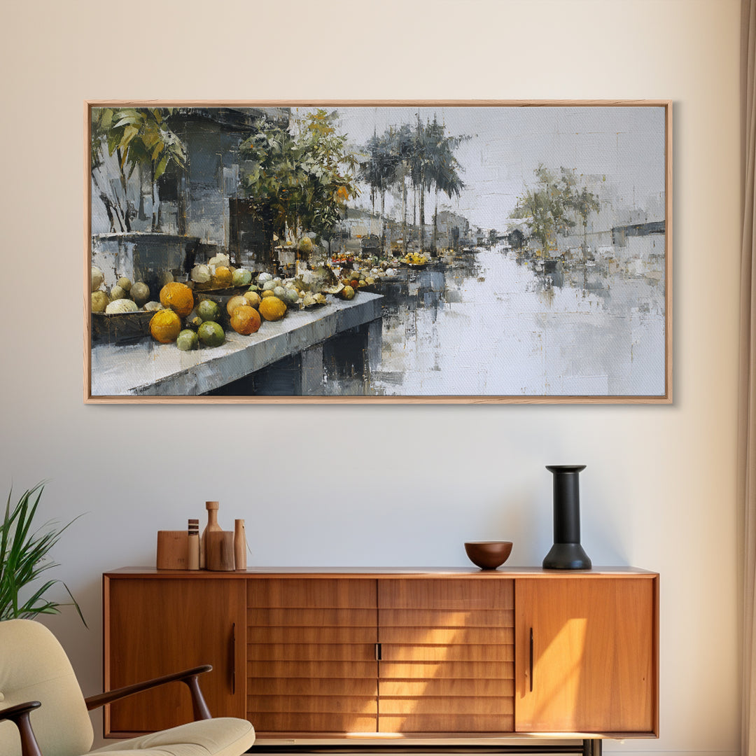Tropical Fruit Market Arrangement Framed Canvas Print, Tropical Art, Wall Art, Living Room Decor, Oil Painting, Tropic, TRO-2x1-35