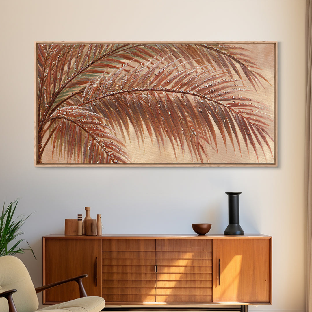 Rain Soaked Palm Leaf Closeup Canvas Print, Tropical Art, Art Print, Living Room Decor, Fine Art, Tropic, Abstract Painting, TRO-2x1-41