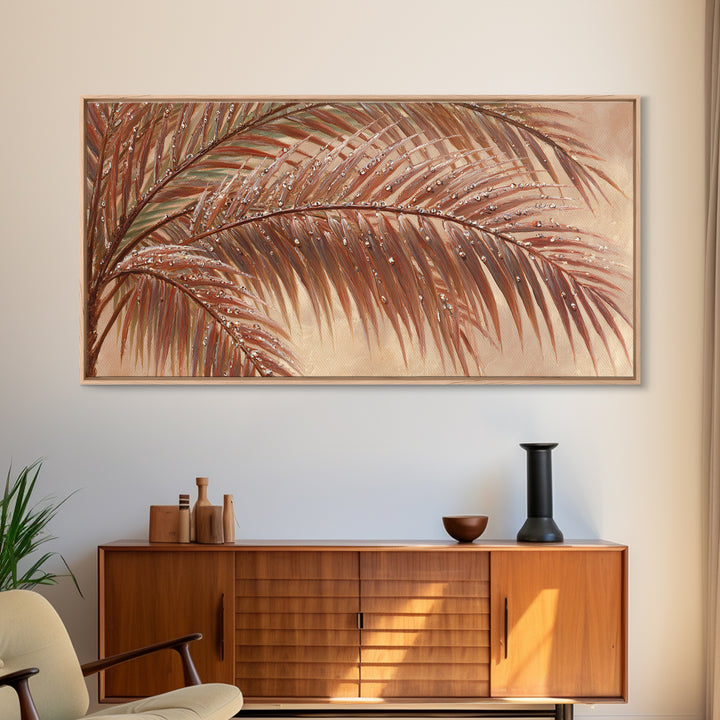 Rain Soaked Palm Leaf Closeup Canvas Print, Tropical Art, Art Print, Living Room Decor, Fine Art, Tropic, Abstract Painting, TRO-2x1-41