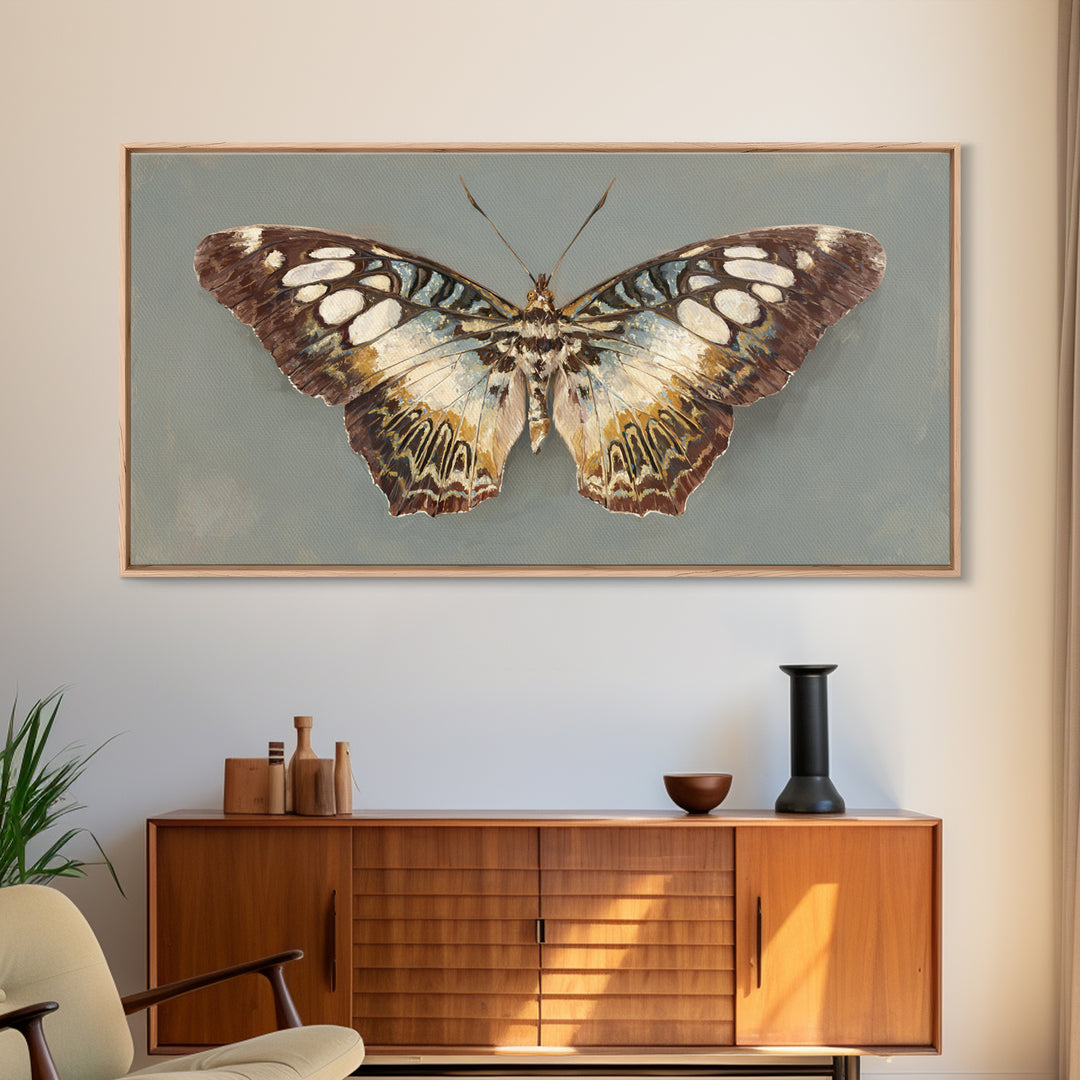 Tropical Butterfly and Flower Study Framed Canvas Print, Tropical Art, Printable, Living Room Decor, Oil Painting, Tropic, TRO-2x1-43