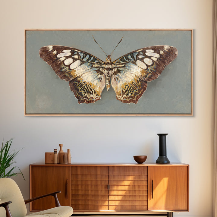Tropical Butterfly and Flower Study Framed Canvas Print, Tropical Art, Printable, Living Room Decor, Oil Painting, Tropic, TRO-2x1-43
