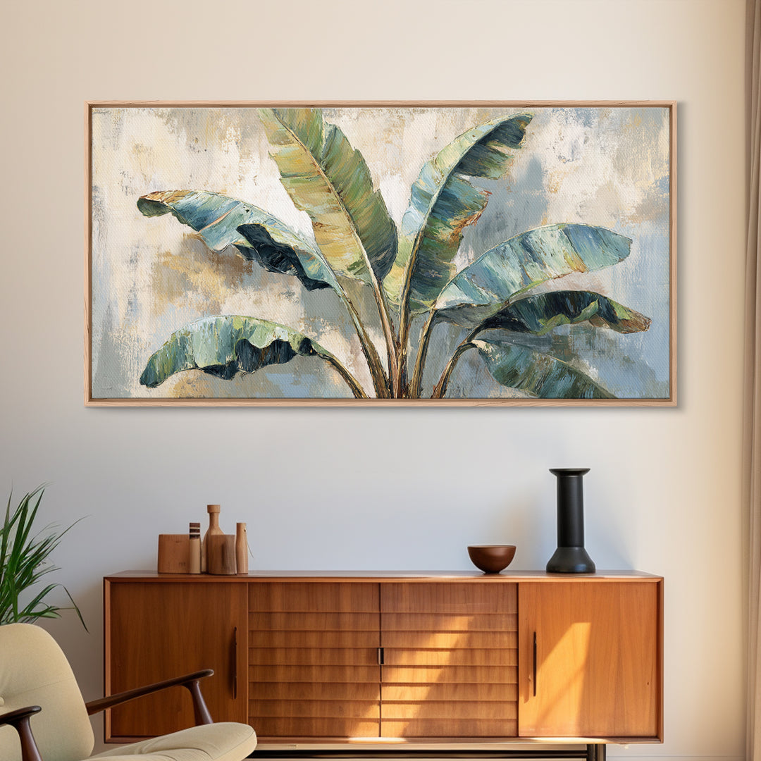 Banana Leaves Layered Canvas Print, Tropical Art, Watercolor Painting, Living Room Decor, Oil Painting, Tropic, TRO-2x1-53