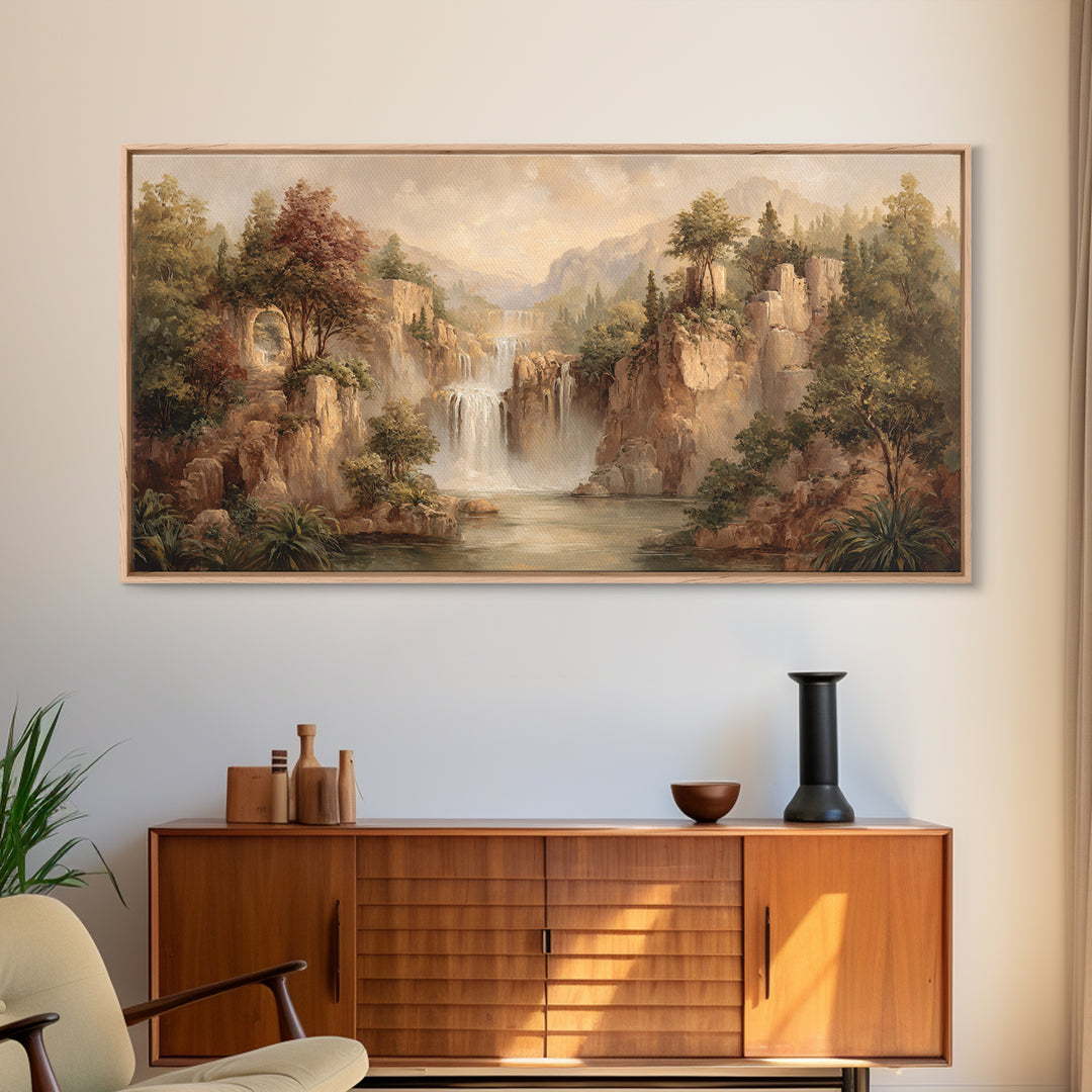 Jungle Waterfall with Misty Light Canvas Print, Tropical Art, Wall Art Prints, Living Room Decor, Tropic, Beach Wall Art, TRO-2x1-57