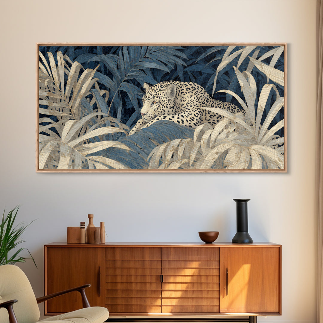 Leopard Hidden Among Palm Leaves Canvas Print, Tropical Art, Print, Living Room Decor, Fine Art, Tropic, Coastal Wall Art, TRO-2x1-58